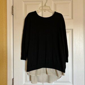 Susina knit top with faux undershirt in black and white